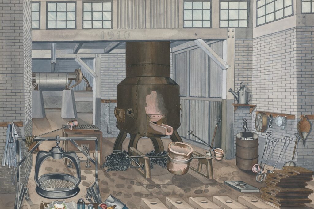 Iron Foundry, 1910 1935/1942 Perkins Harnly Associated Names Perkins Harnly Artist, American, 1901 - 1986 https://www.nga.gov/artworks/19840-iron-foundry-1910